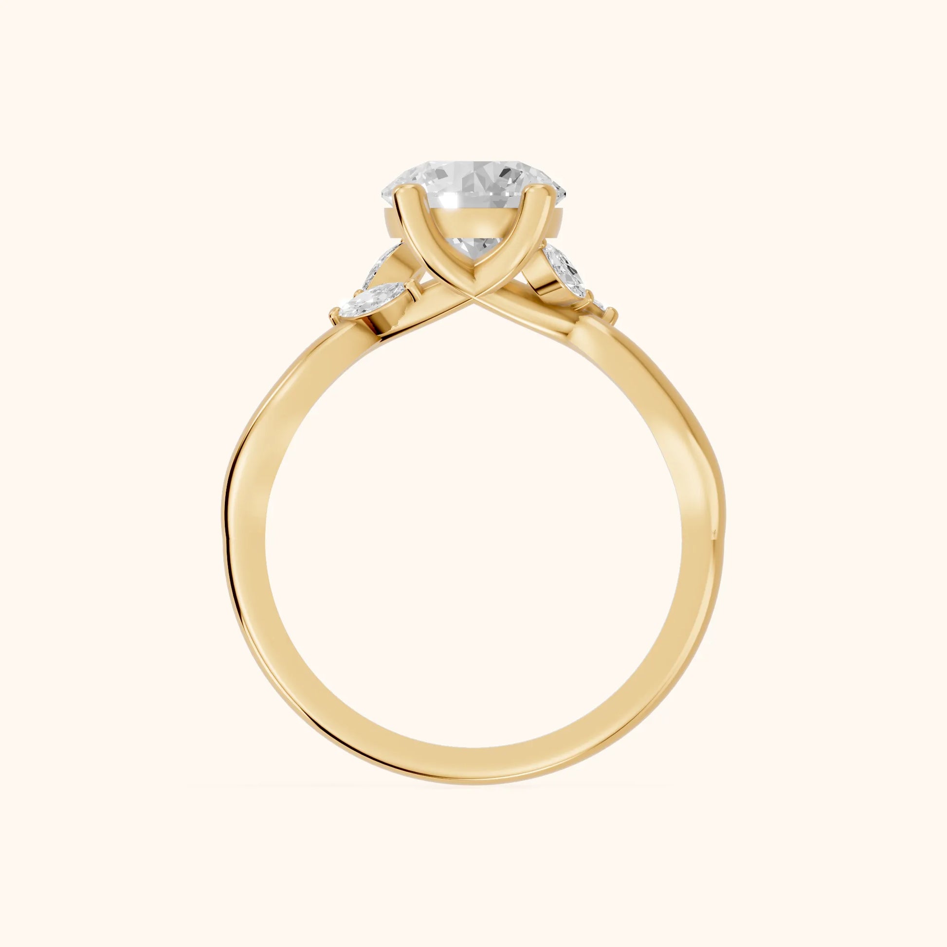 Luna Glow Twisted Round Diamond Engagement Ring in Yellow Gold - FingerView