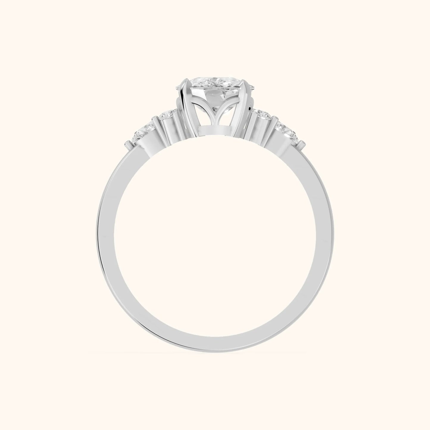Amelia Three Stone Cushion Diamond Engagement Ring in White Gold - FingerView