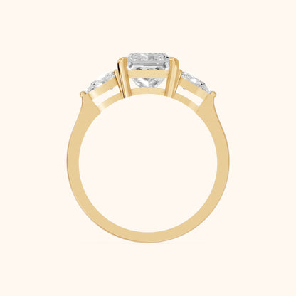 Grace Three Stone Princess Diamond Engagement Ring in Yellow Gold - FingerView