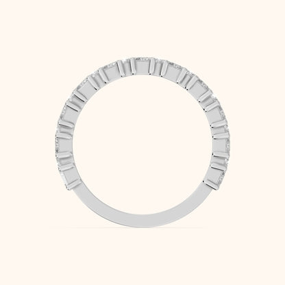 Estelle Deco Baguette & Round Diamond Anniversary Ring in Silver - FingerView