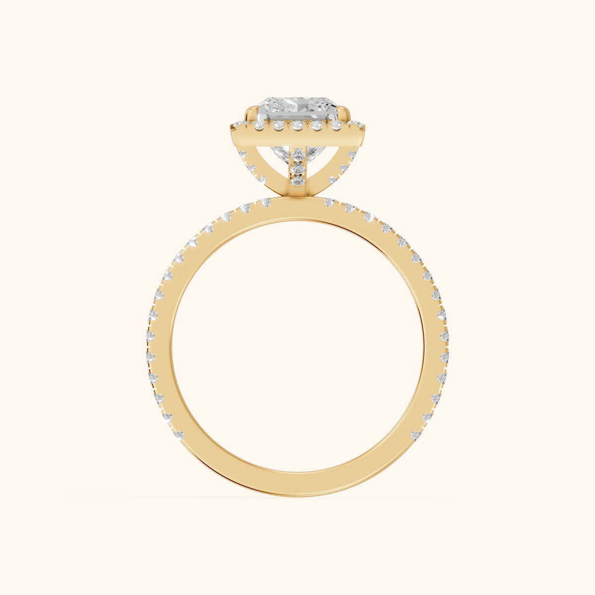 Rosemary Halo Pavé Princess Diamond Engagement Ring in Yellow Gold - FingerView.webp