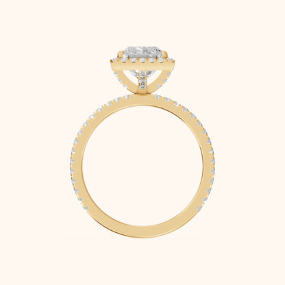 Rosemary Halo Pavé Princess Diamond Engagement Ring in Yellow Gold - FingerView.webp