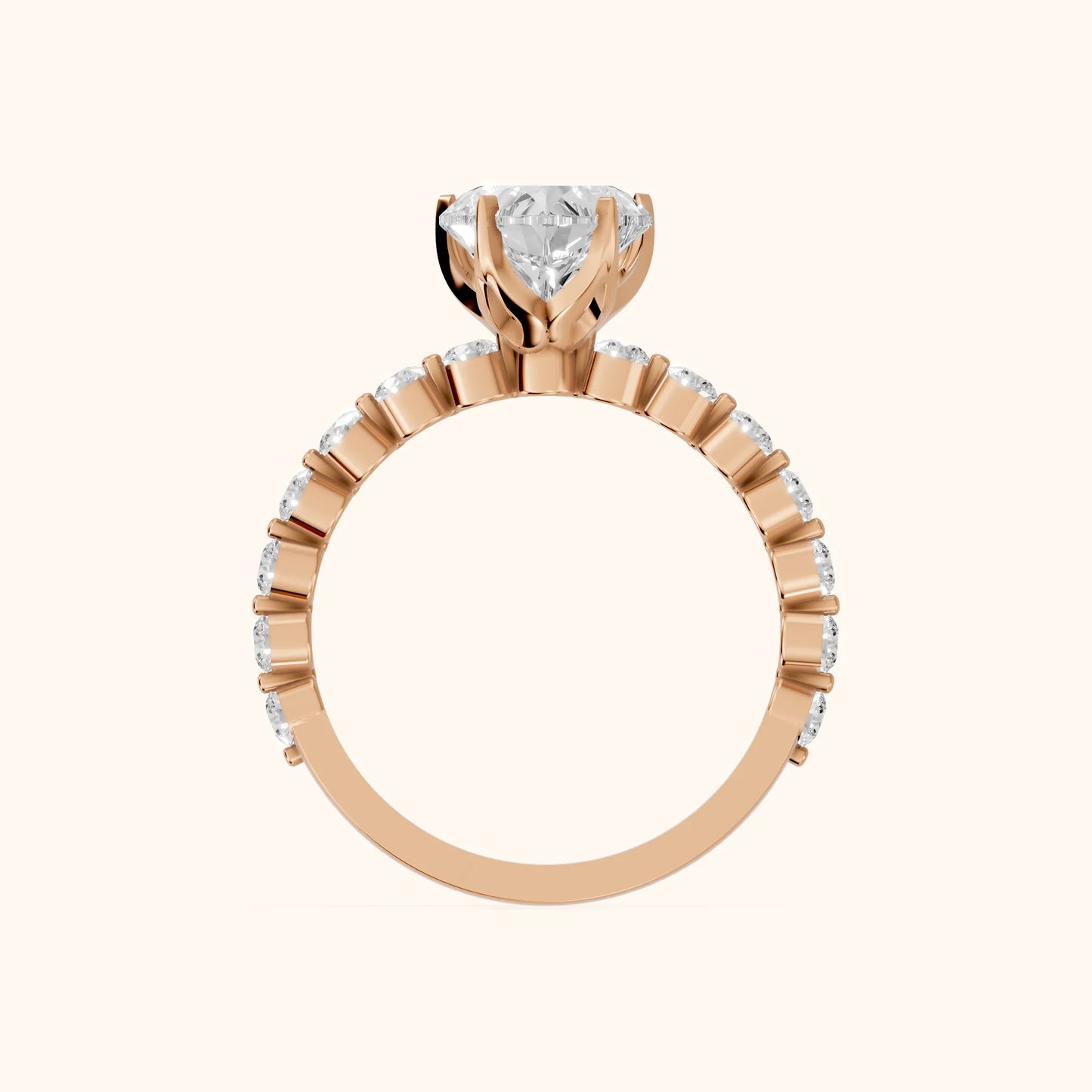 Eleanor Majesty Side Stone Heart Diamond Engagement Ring in Rose Gold - FingerView