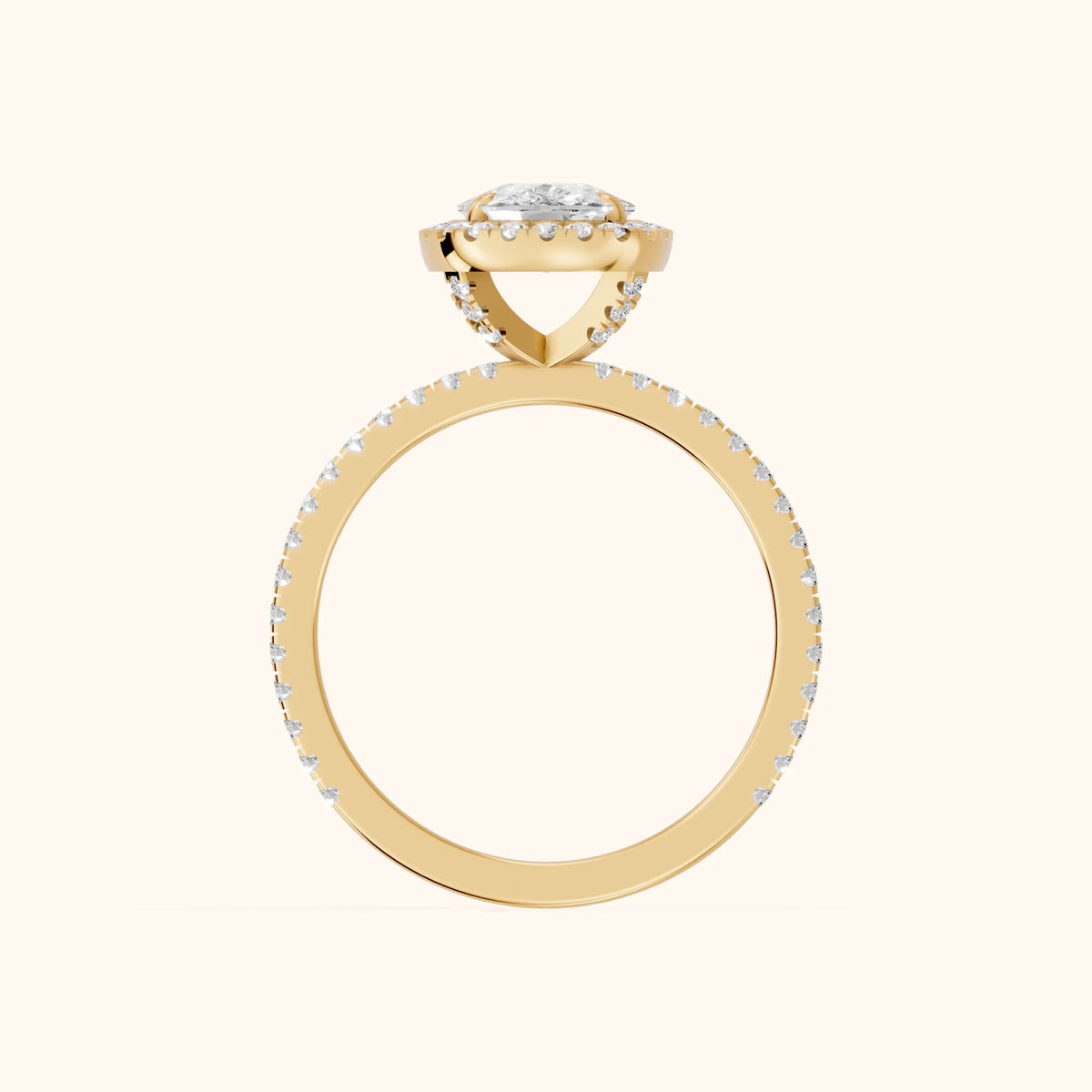 Rosemary Halo Pavé Cushion Diamond Engagement Ring in Yellow Gold - FingerView.webp