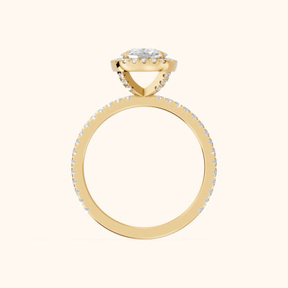 Rosemary Halo Pavé Cushion Diamond Engagement Ring in Yellow Gold - FingerView.webp