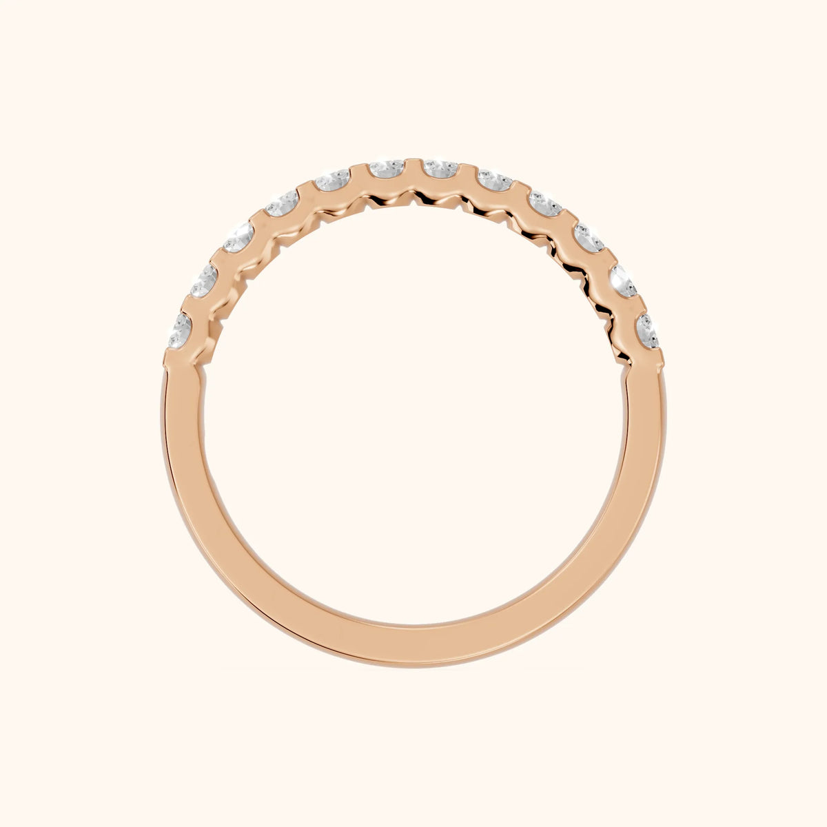 Chantal Shared Prong Round Diamond Half Eternity Band in Rose Gold - FingerView