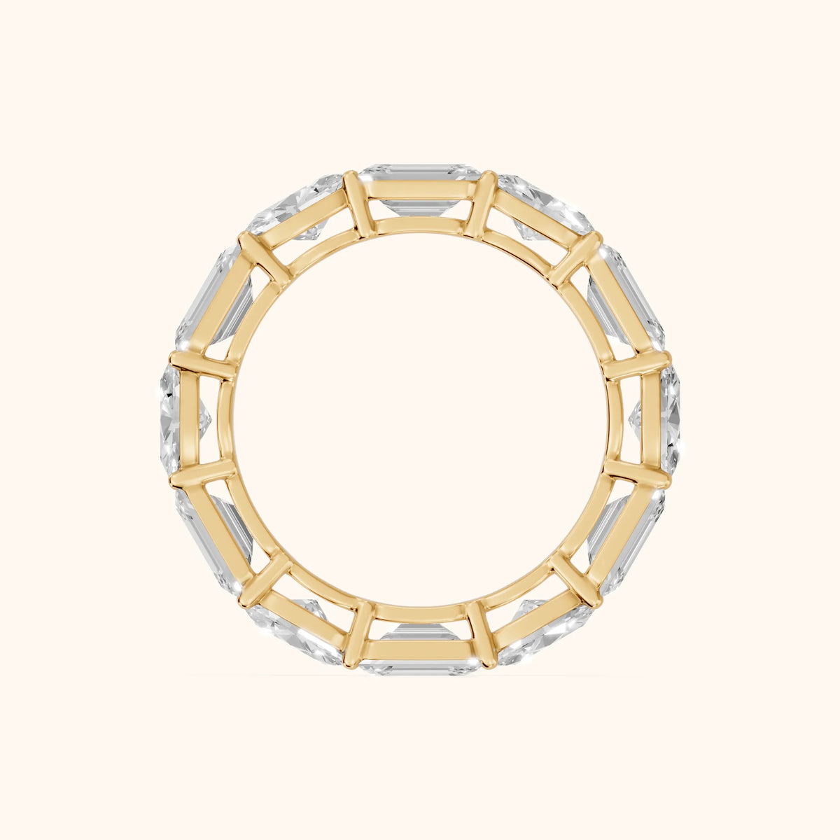 Hema Shared Prong Emerald & Oval Diamond Eternity Band in Yellow Gold - FingerView