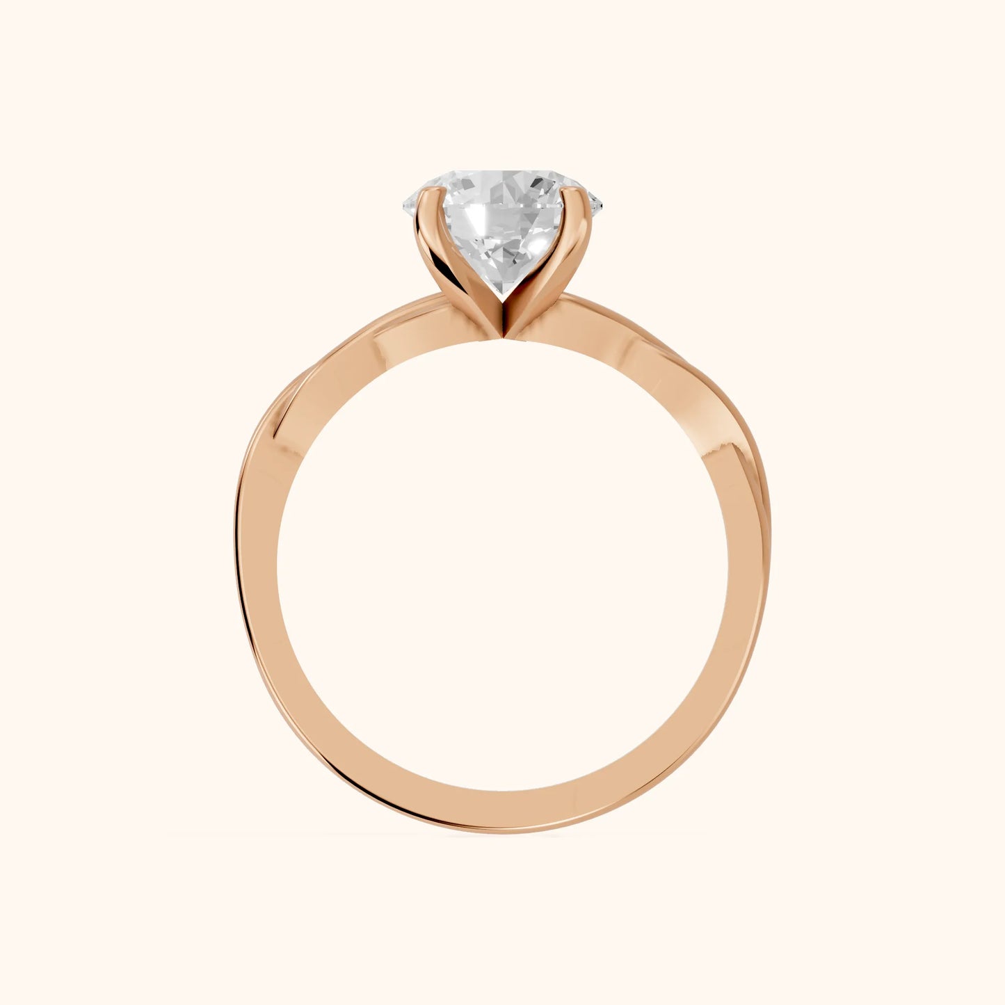 Iris Twist Round Diamond Engagement Ring in Rose Gold - FingerView