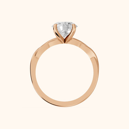 Iris Twist Round Diamond Engagement Ring in Rose Gold - FingerView