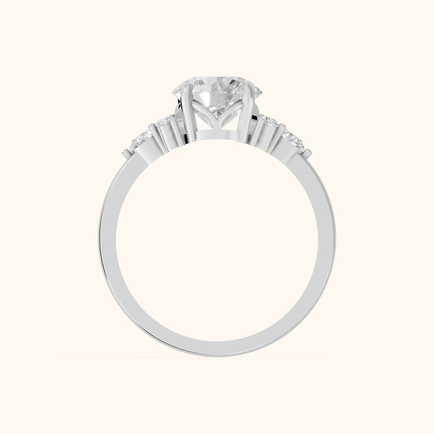 Amelia Three Stone Round Diamond Engagement Ring in Platinum - FingerView