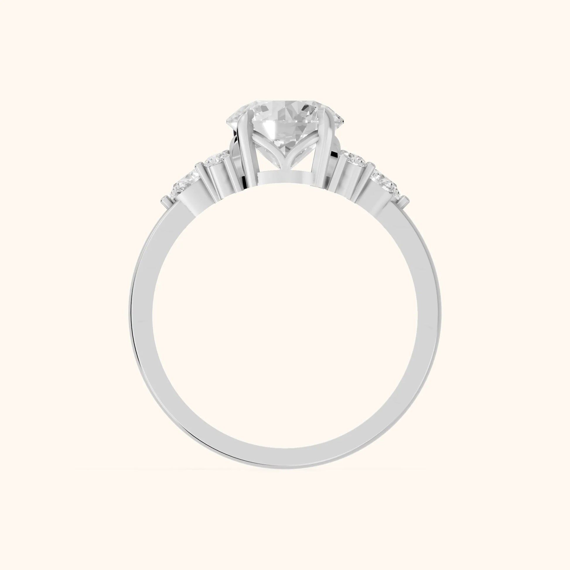 Amelia Three Stone Round Diamond Engagement Ring in Platinum - FingerView