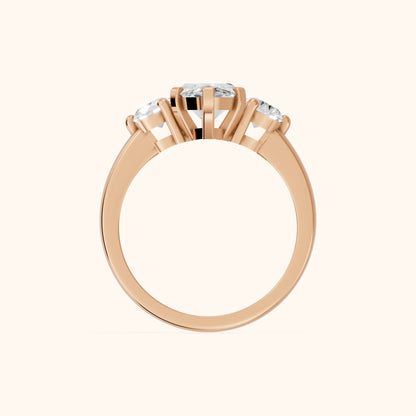 Freesia Three-Stone Marquise Diamond Engagement Ring in Rose Gold - FingerView.webp