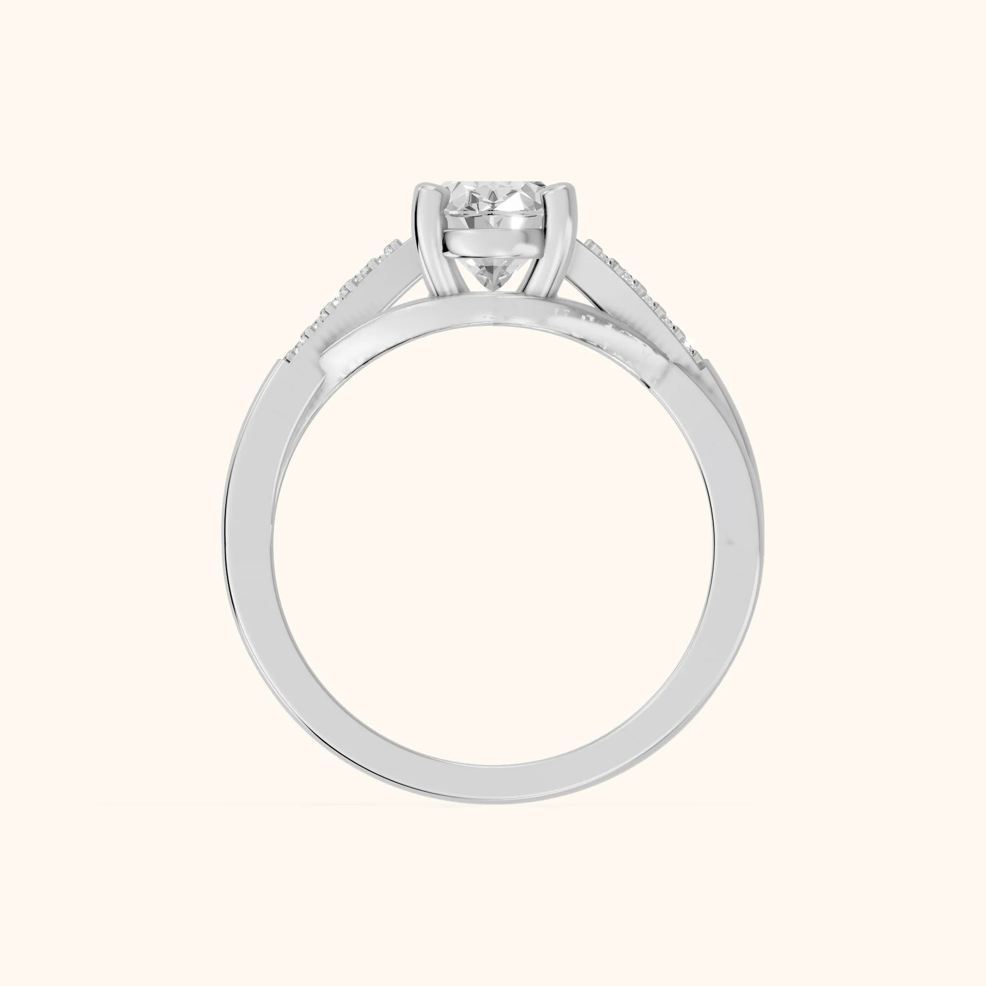 Veronica Twist Side Stone Oval Diamond Engagement Ring in White Gold - FingerView