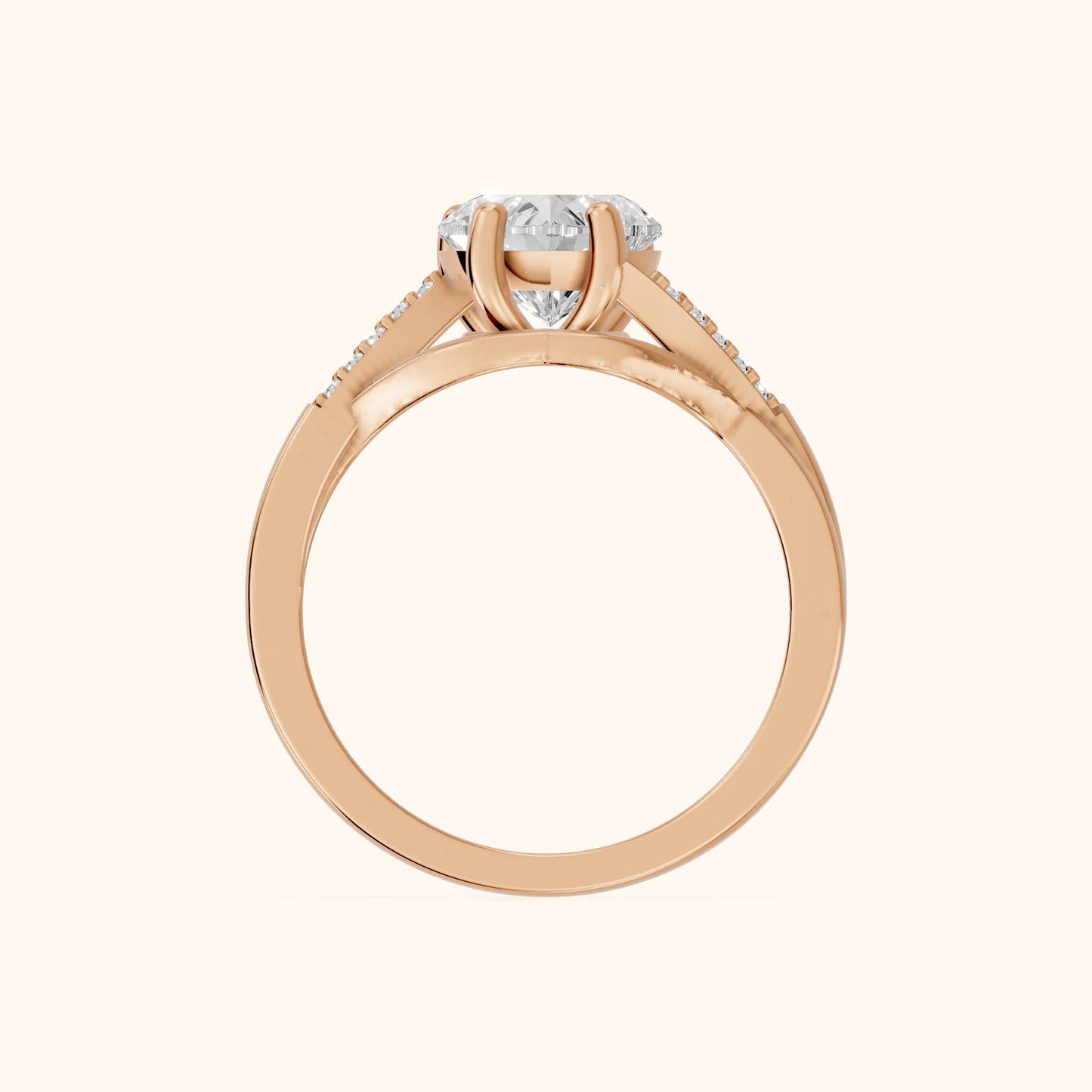 Veronica Twist Side Stone Heart Diamond Engagement Ring in Rose Gold - FingerView