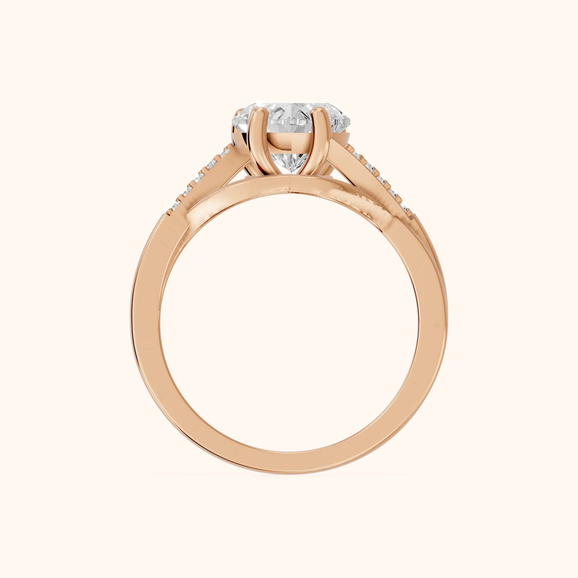 Veronica Twist Side Stone Heart Diamond Engagement Ring in Rose Gold - FingerView