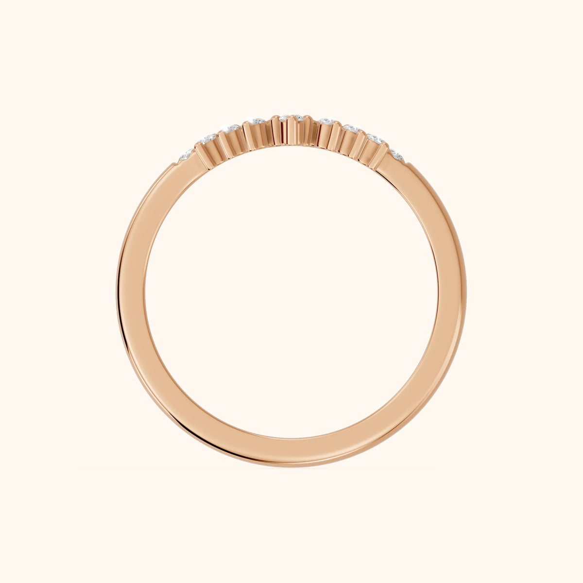Sabina Curved Round Diamond Anniversary Ring in Rose Gold - FingerView