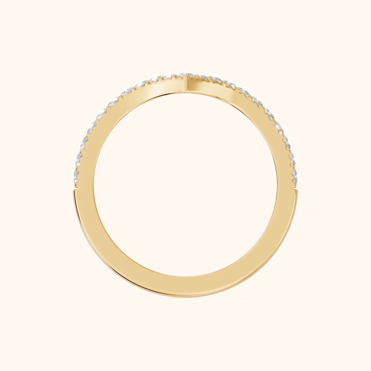 Amelie Curved Pavé Round Diamond Stackable Ring in Yellow Gold - FingerView