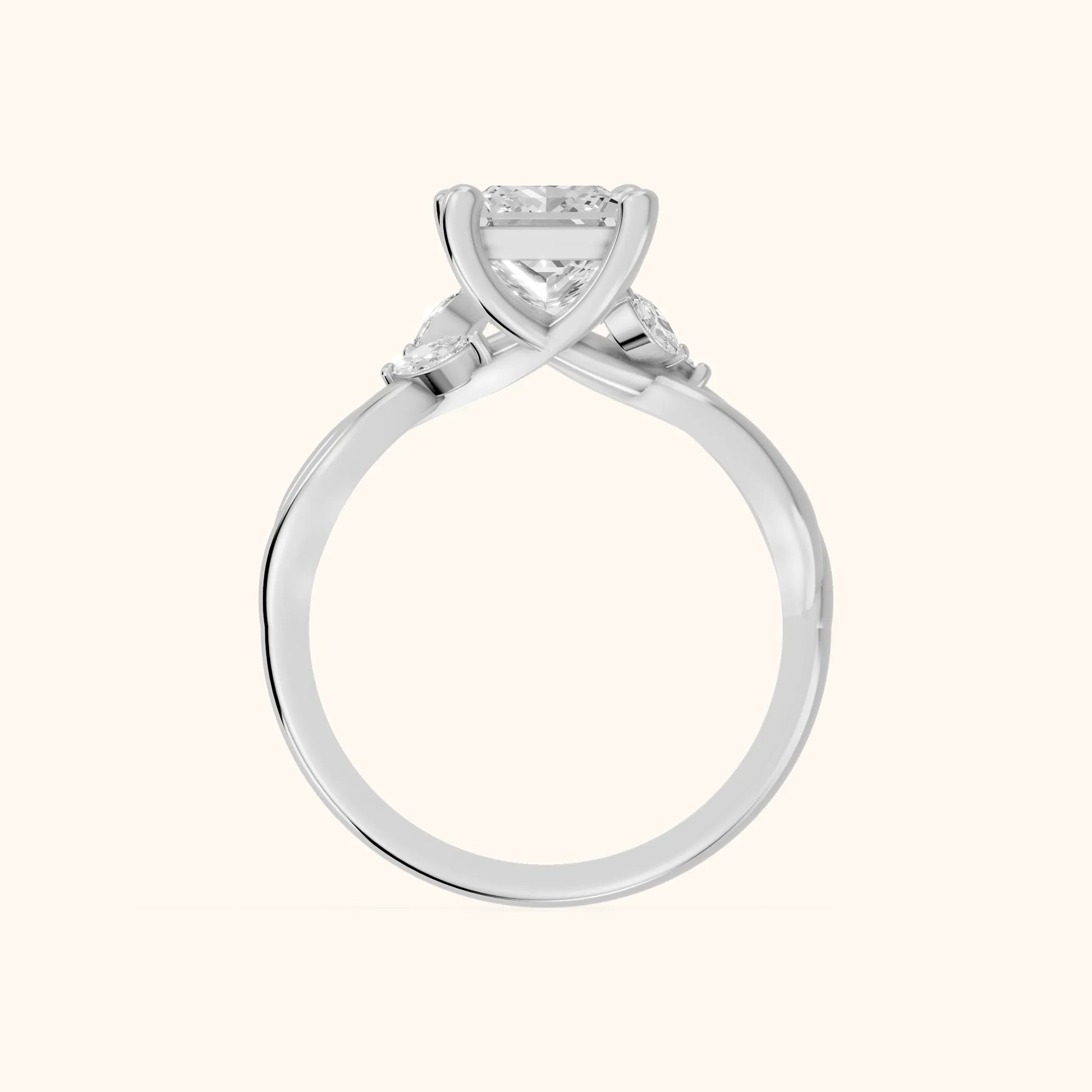 Luna Glow Twisted Princess Diamond Engagement Ring in Silver - FingerView