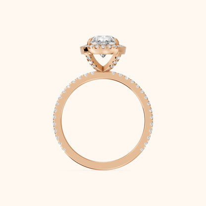 Rosemary Halo Pavé Pear Diamond Engagement Ring in Rose Gold - FingerView.webp