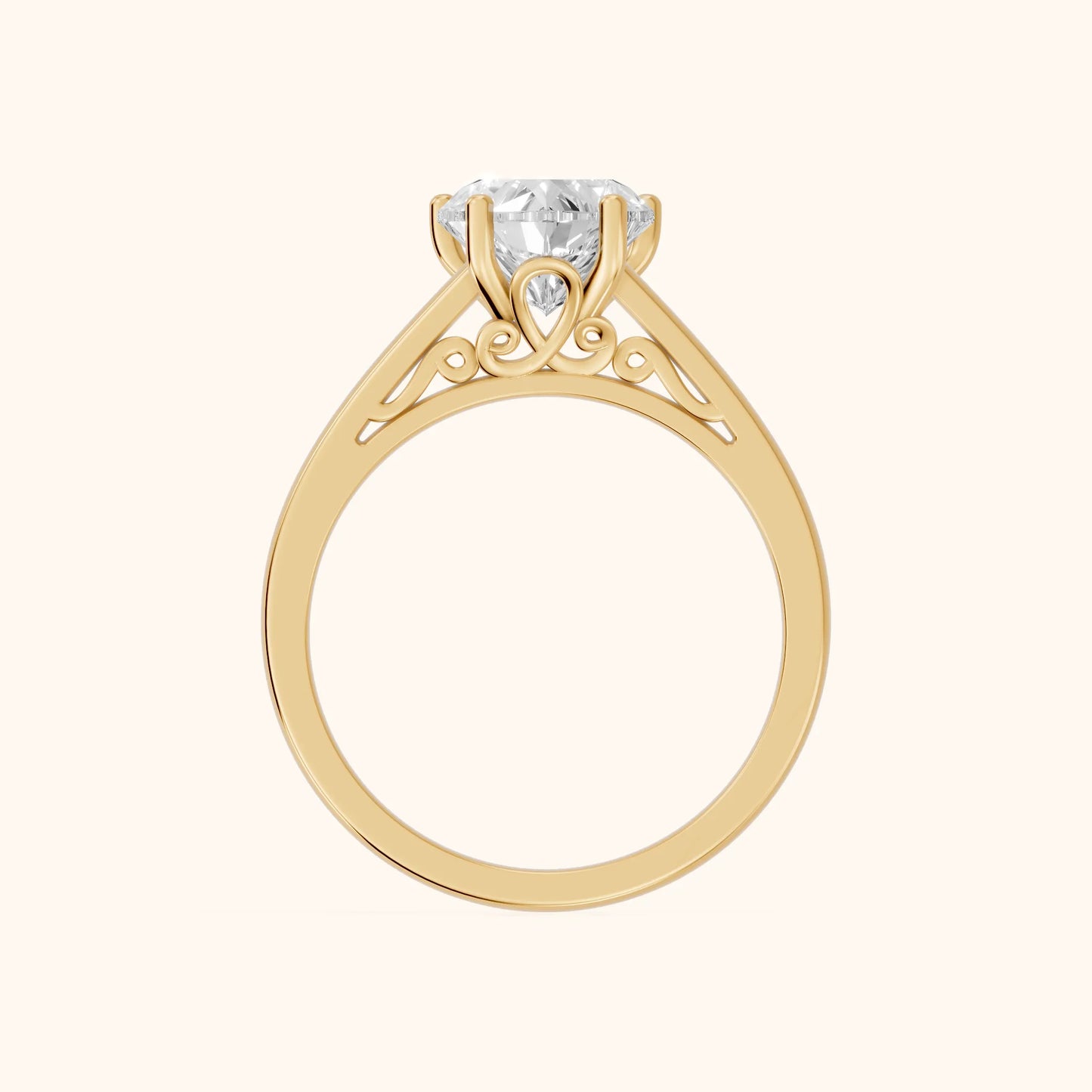 Iris Vintage Heart Diamond Engagement Ring in Yellow Gold - FingerView