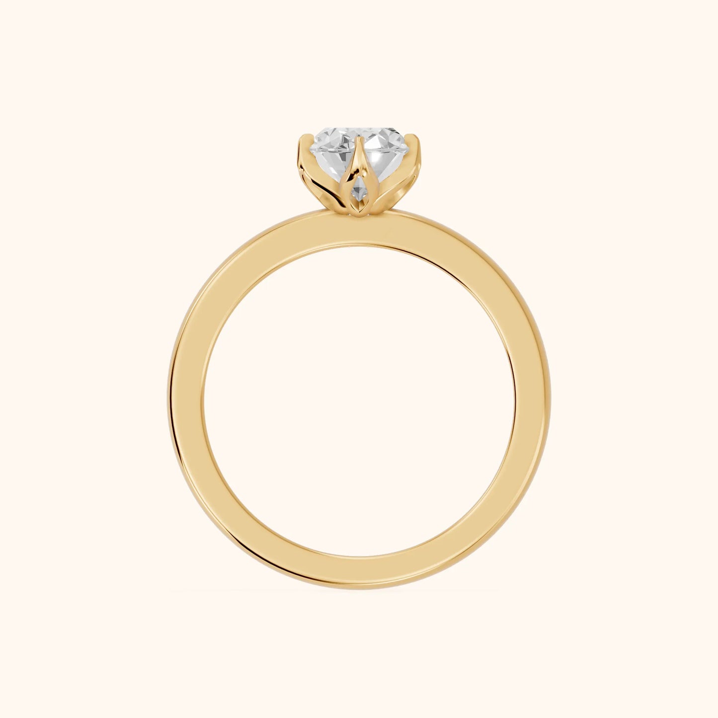 Serena Blossom Solitaire Oval Diamond Engagement Ring in Yellow Gold - FingerView
