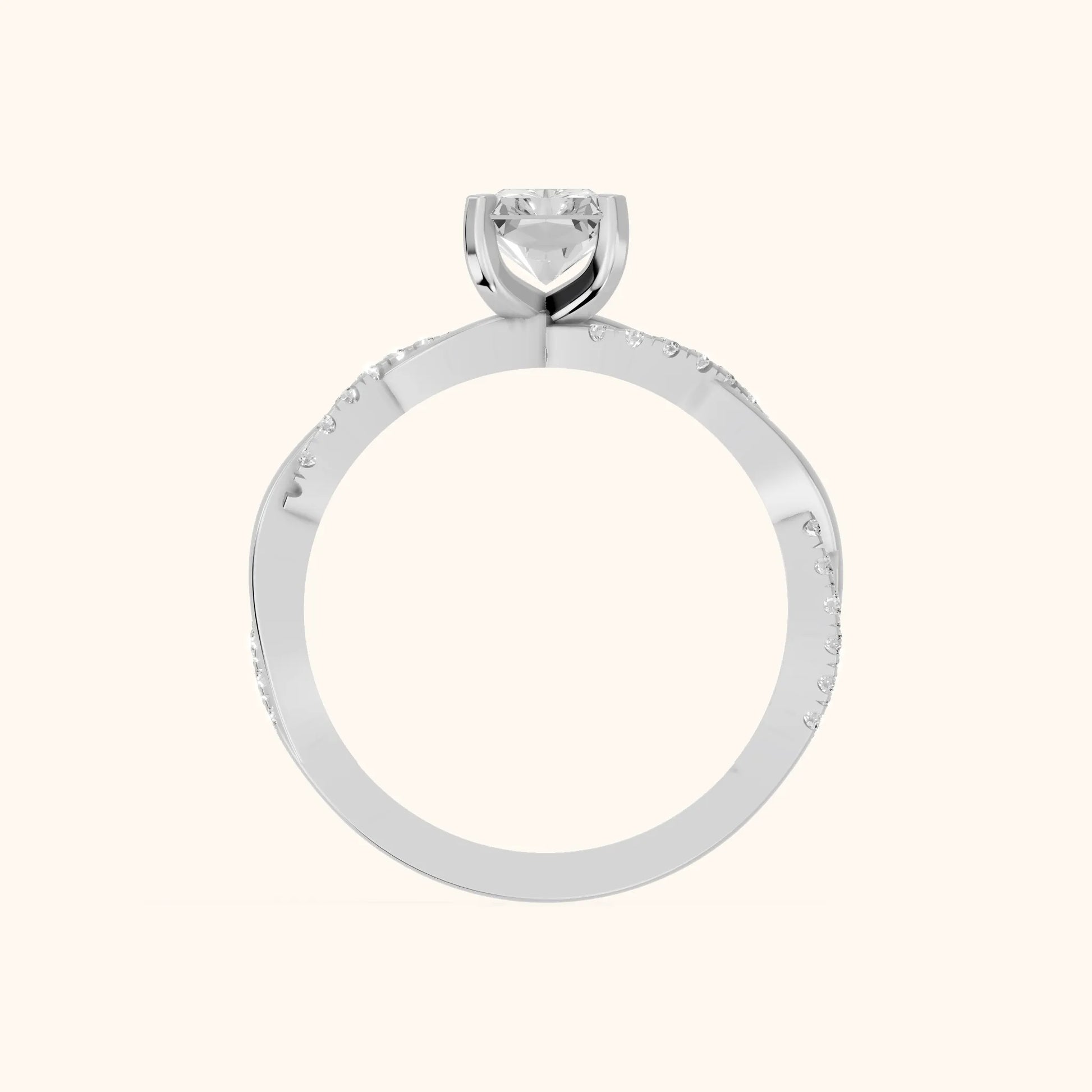 Twisted Side Stone Radiant Diamond Engagement Ring in Silver - FingerView