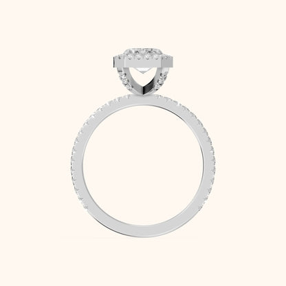 Rosemary Halo Pavé Emerald Diamond Engagement Ring in Silver - FingerView.webp