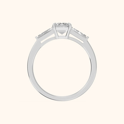 Winnie Three-Stone Emerald Diamond Engagement Ring in White Gold - FingerView.webp
