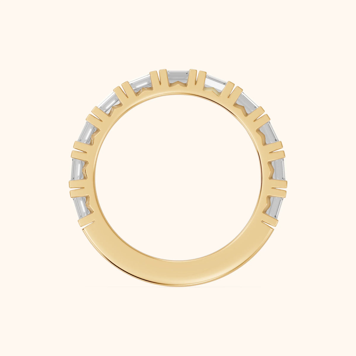 Melina Shared Prong Emerald Diamond Half Eternity Band in Yellow Gold - FingerView
