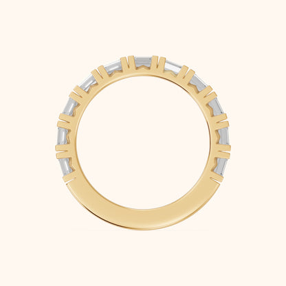 Melina Shared Prong Emerald Diamond Half Eternity Band in Yellow Gold - FingerView