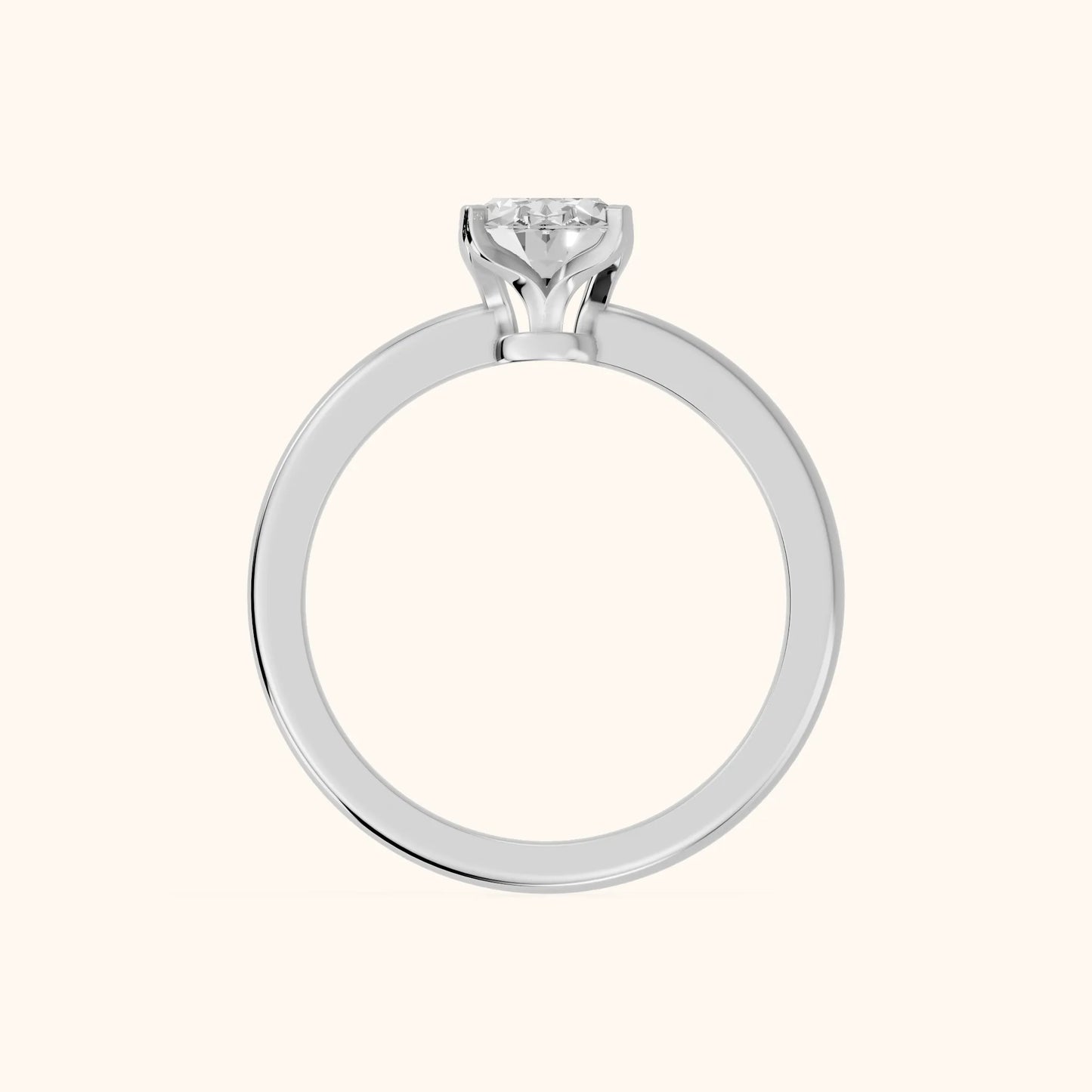 Flora Guardian Solitaire Oval Diamond Engagement Ring in White Gold - FingerView
