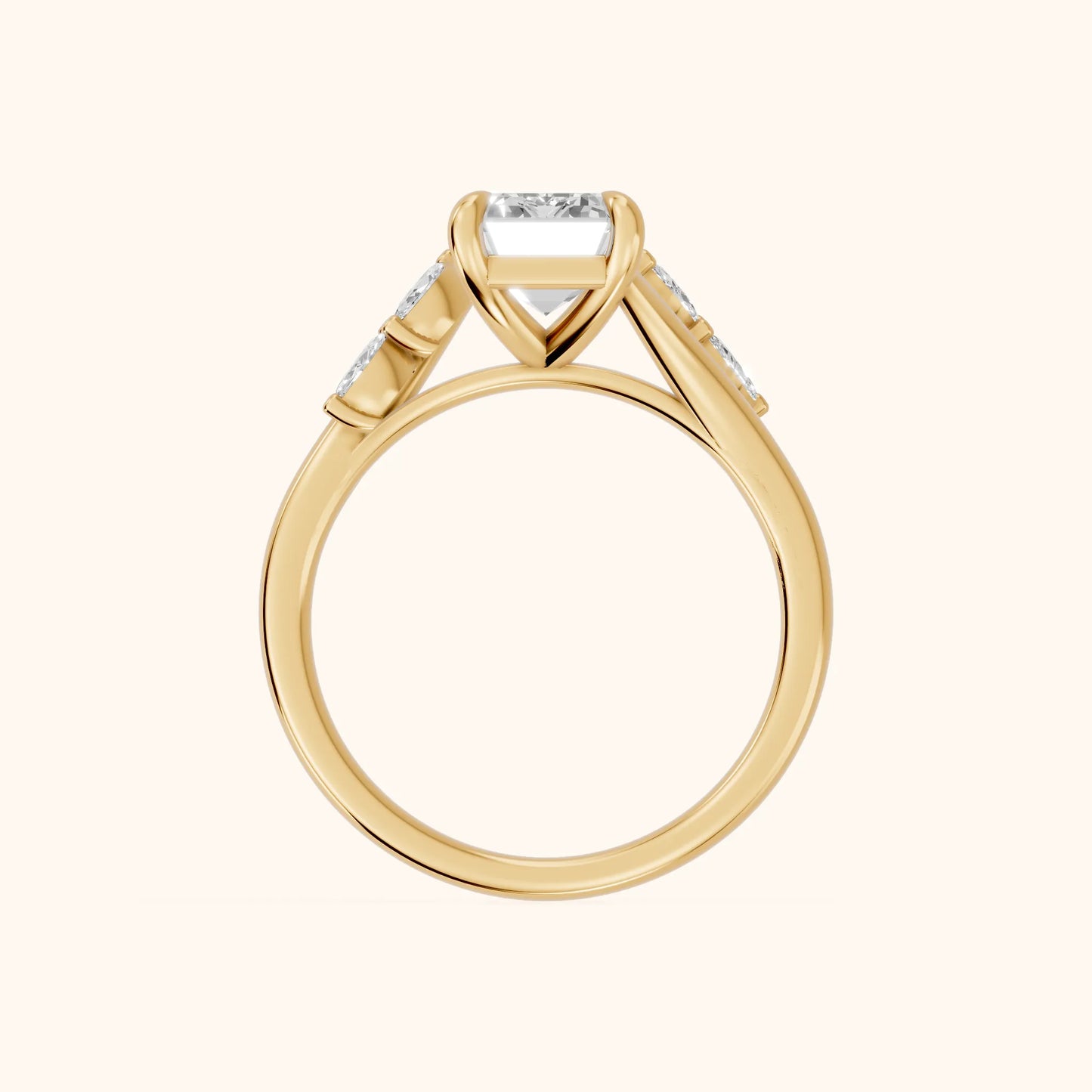 Flora Twist Side Stone Emerald Diamond Engagement Ring in Yellow Gold - FingerView