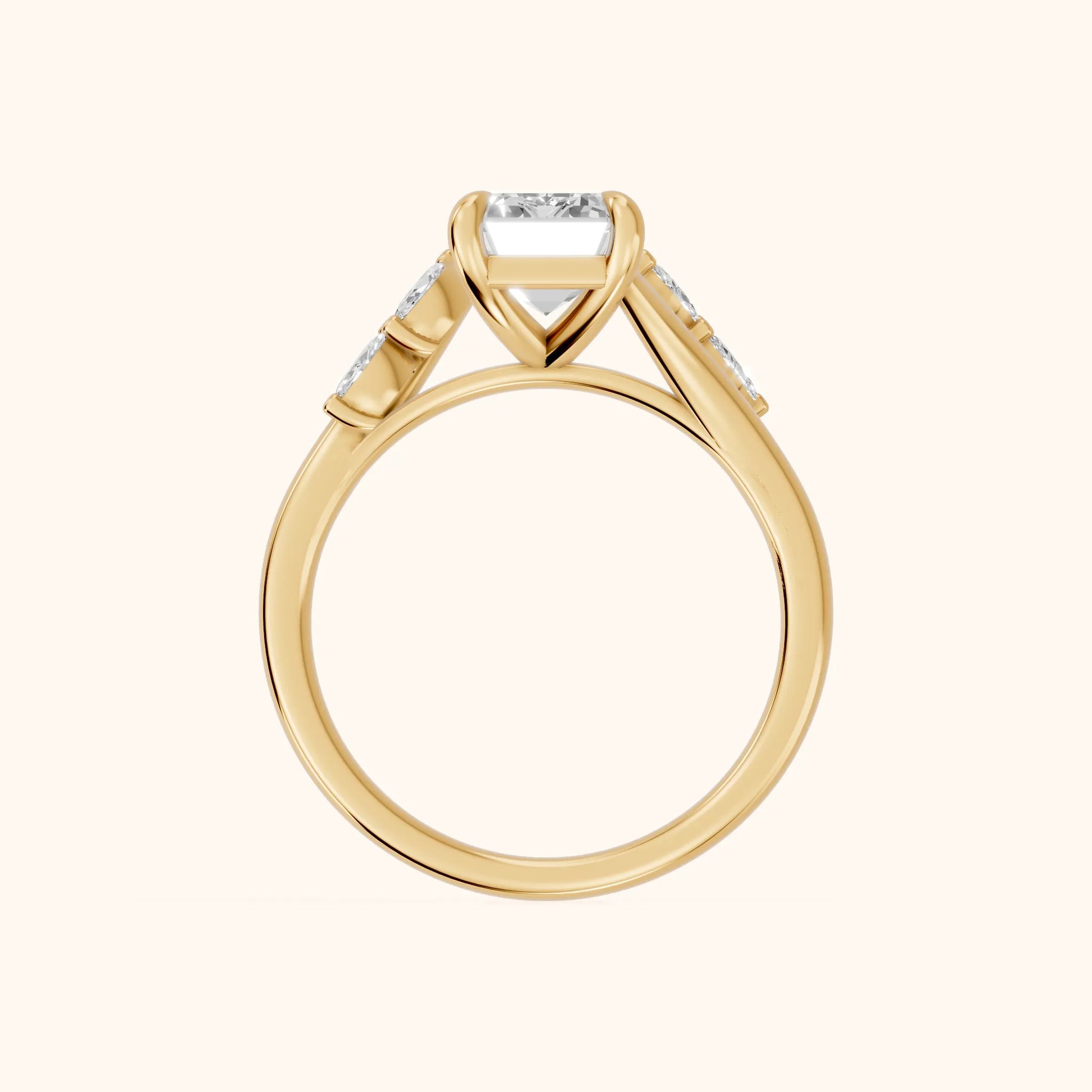 Flora Twist Side Stone Emerald Diamond Engagement Ring in Yellow Gold - FingerView
