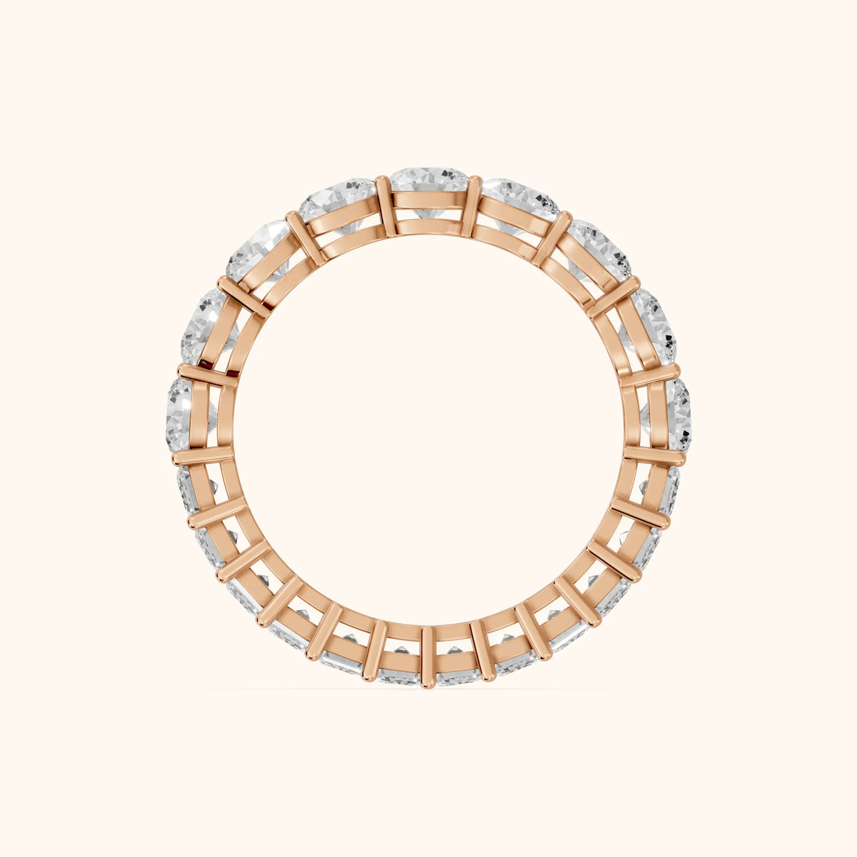 Malia Shared Prong Round & Emerald Diamond Eternity Band in Rose Gold - FingerView