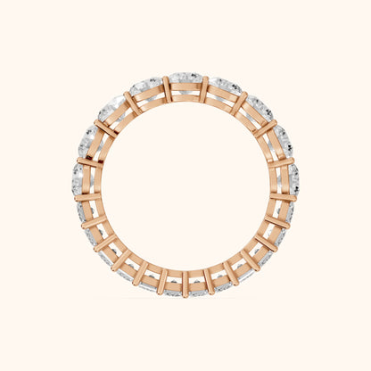 Malia Shared Prong Round & Emerald Diamond Eternity Band in Rose Gold - FingerView