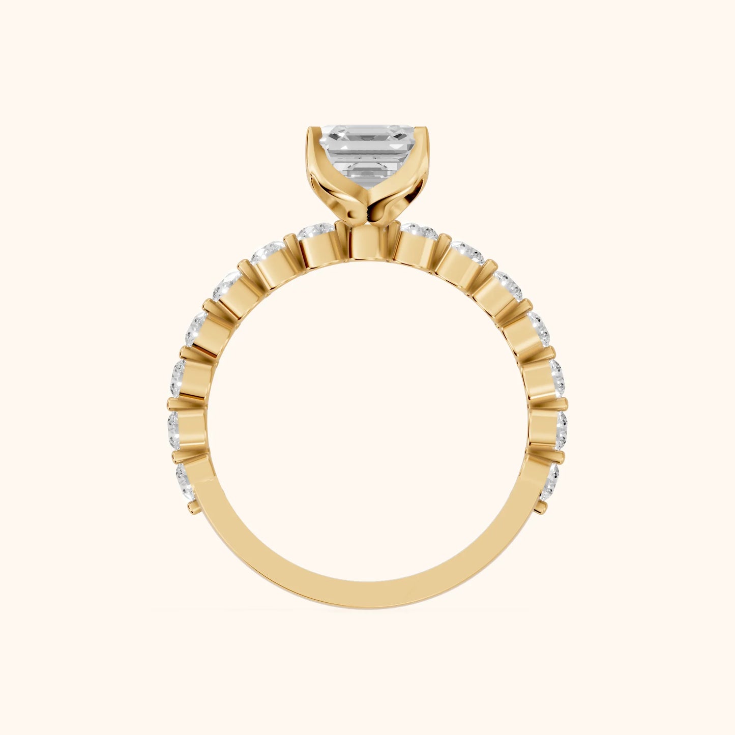 Eleanor Majesty Side Stone Cushion Diamond Engagement Ring in Yellow Gold - FingerView