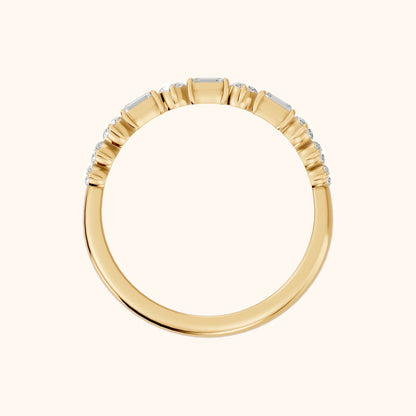 Charu Four Prong Emerald & Round Diamond Half Eternity Band in Yellow Gold - FingerView