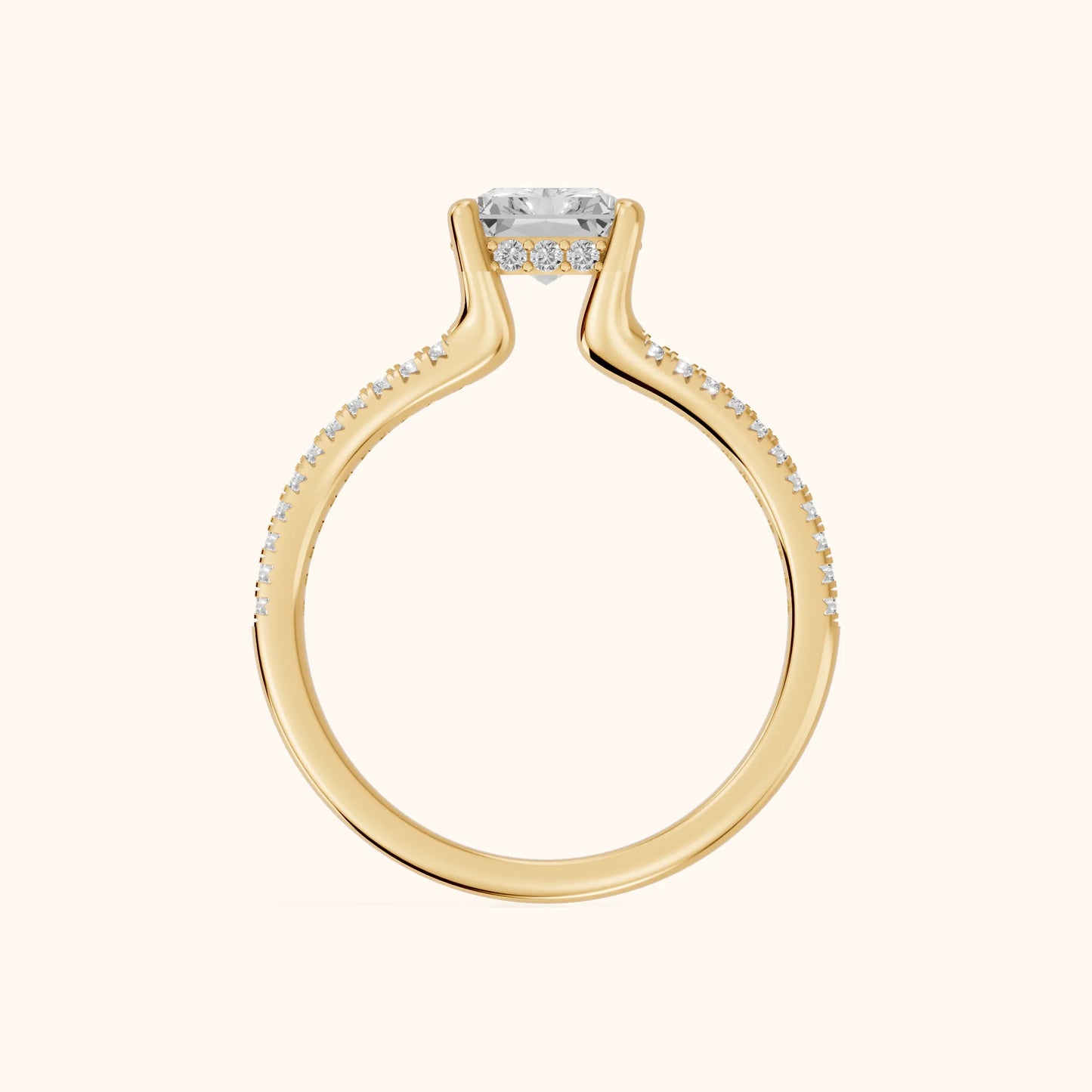 Eternal Embrace Solitaire Radiant Diamond Engagement Ring in Yellow Gold - FingerView