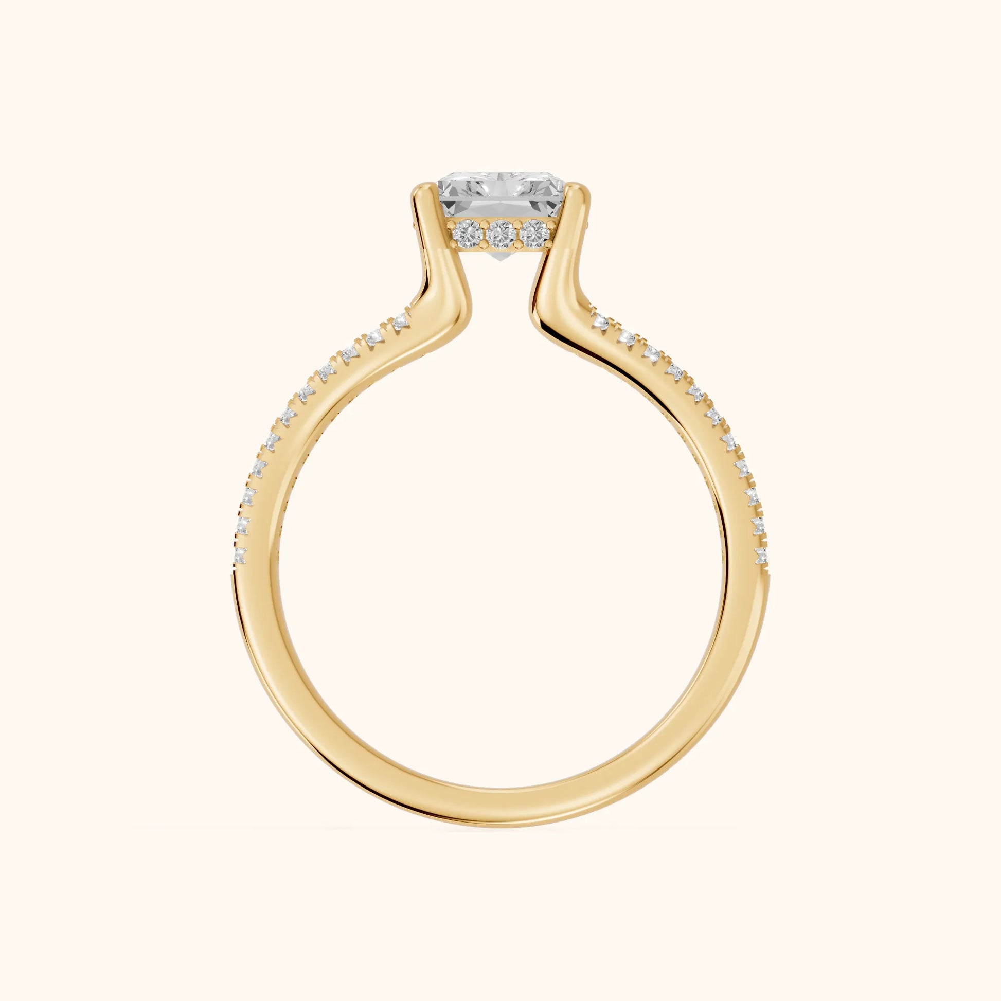 Eternal Embrace Solitaire Radiant Diamond Engagement Ring in Yellow Gold - FingerView