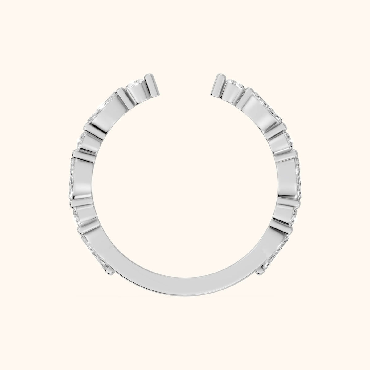 Vanya Shared Prong Round & Marquise Diamond Wedding Band in White Gold - FingerView