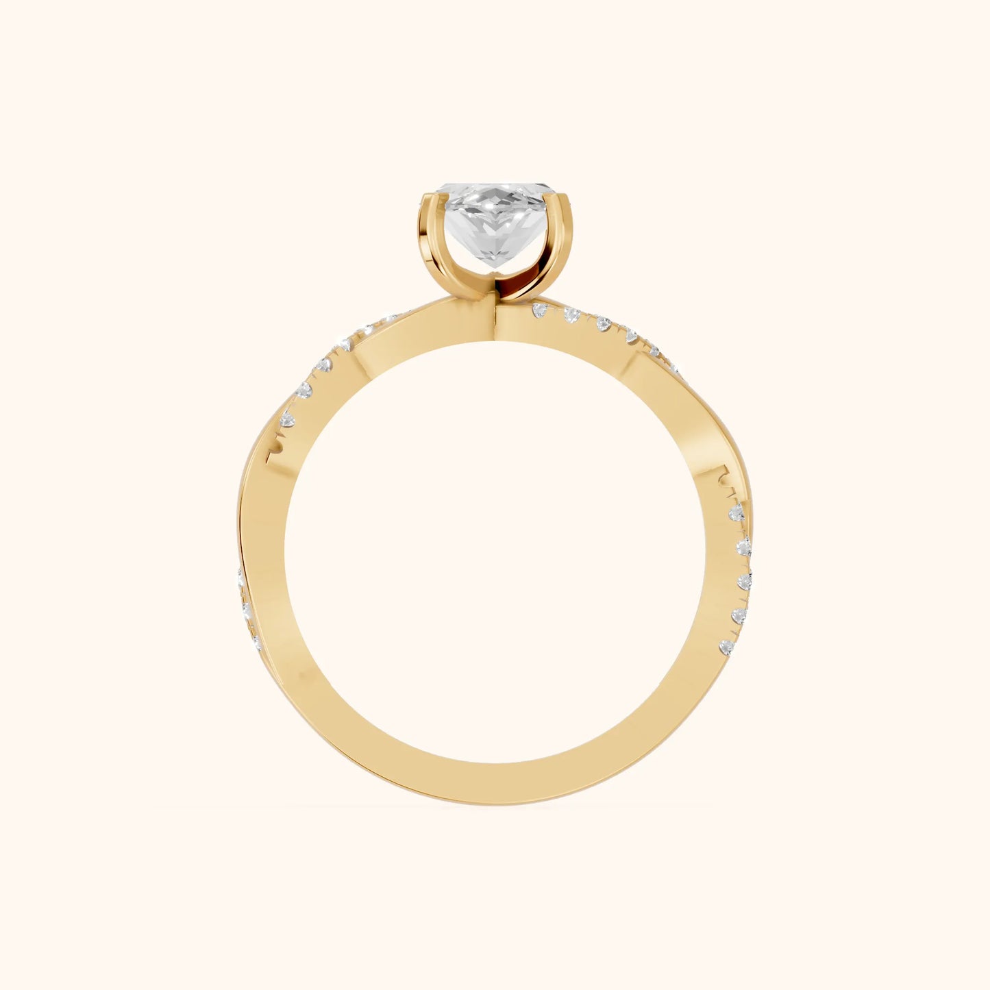Twisted Side Stone Marquise Diamond Engagement Ring in Yellow Gold - FingerView