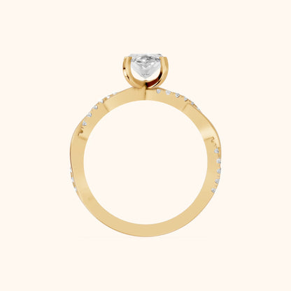 Twisted Side Stone Marquise Diamond Engagement Ring in Yellow Gold - FingerView