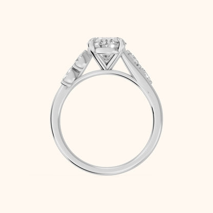 Flora Twist Side Stone Oval Diamond Engagement Ring in Platinum - FingerView