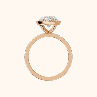 Rosemary Halo Pavé Heart Diamond Engagement Ring in Rose Gold - FingerView.webp