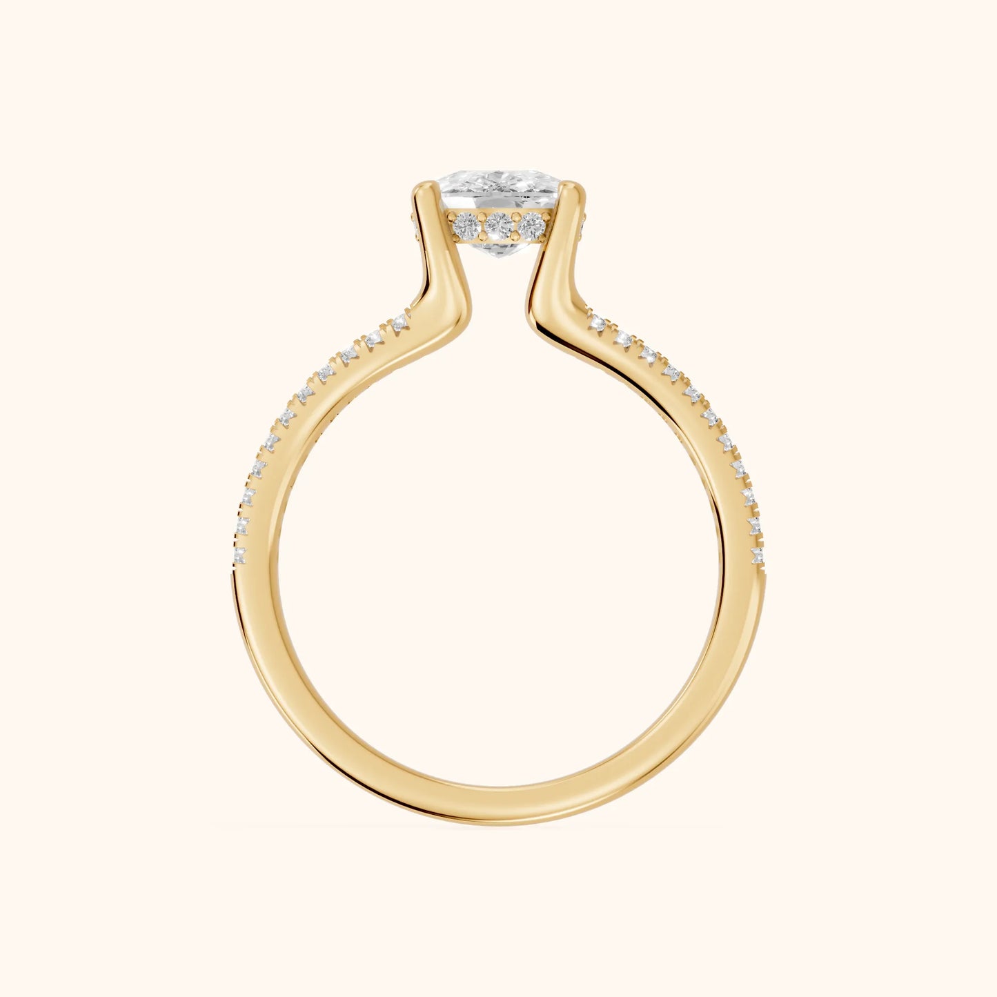Eternal Embrace Solitaire Cushion Diamond Engagement Ring in Yellow Gold - FingerView