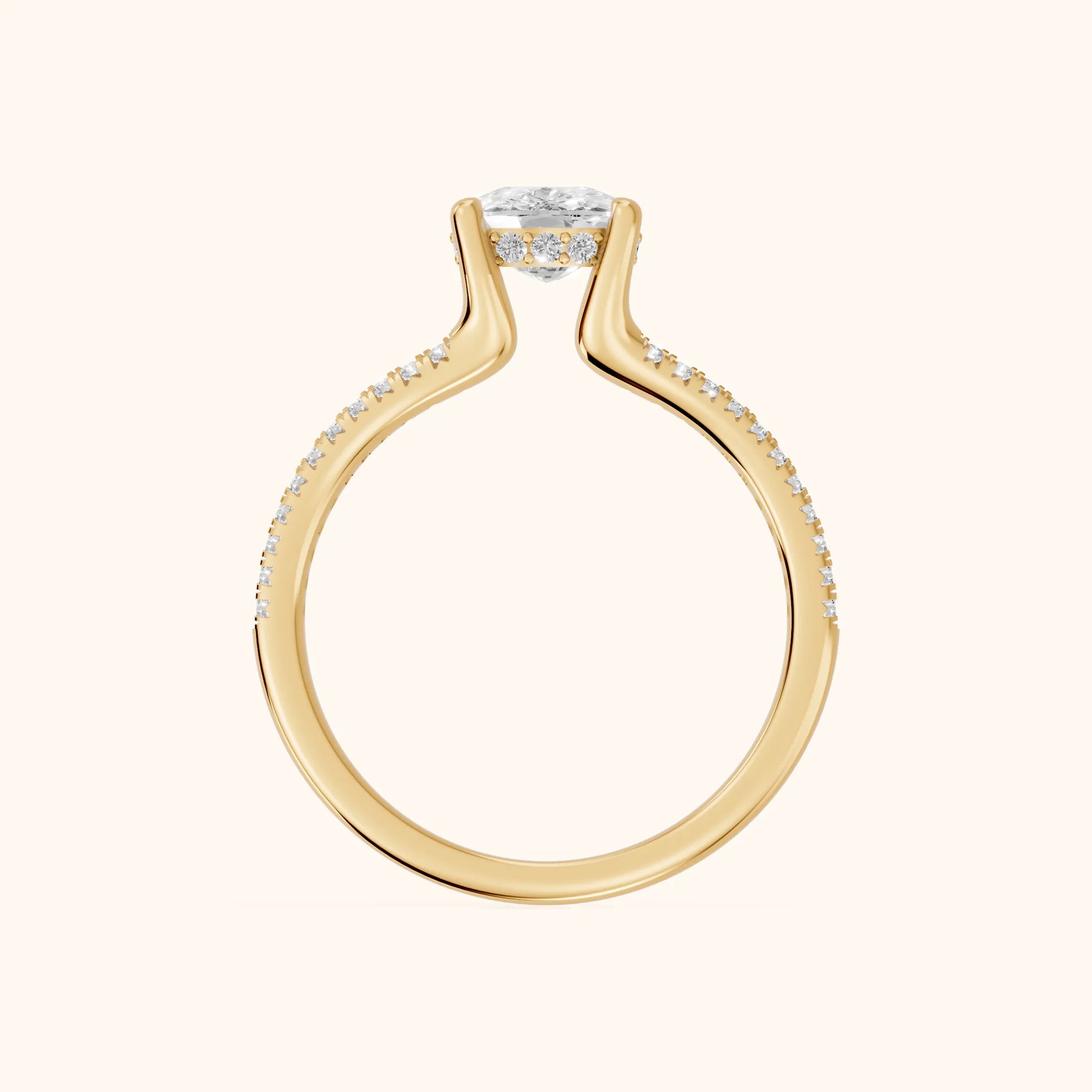Eternal Embrace Solitaire Cushion Diamond Engagement Ring in Yellow Gold - FingerView