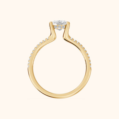 Eternal Embrace Solitaire Cushion Diamond Engagement Ring in Yellow Gold - FingerView