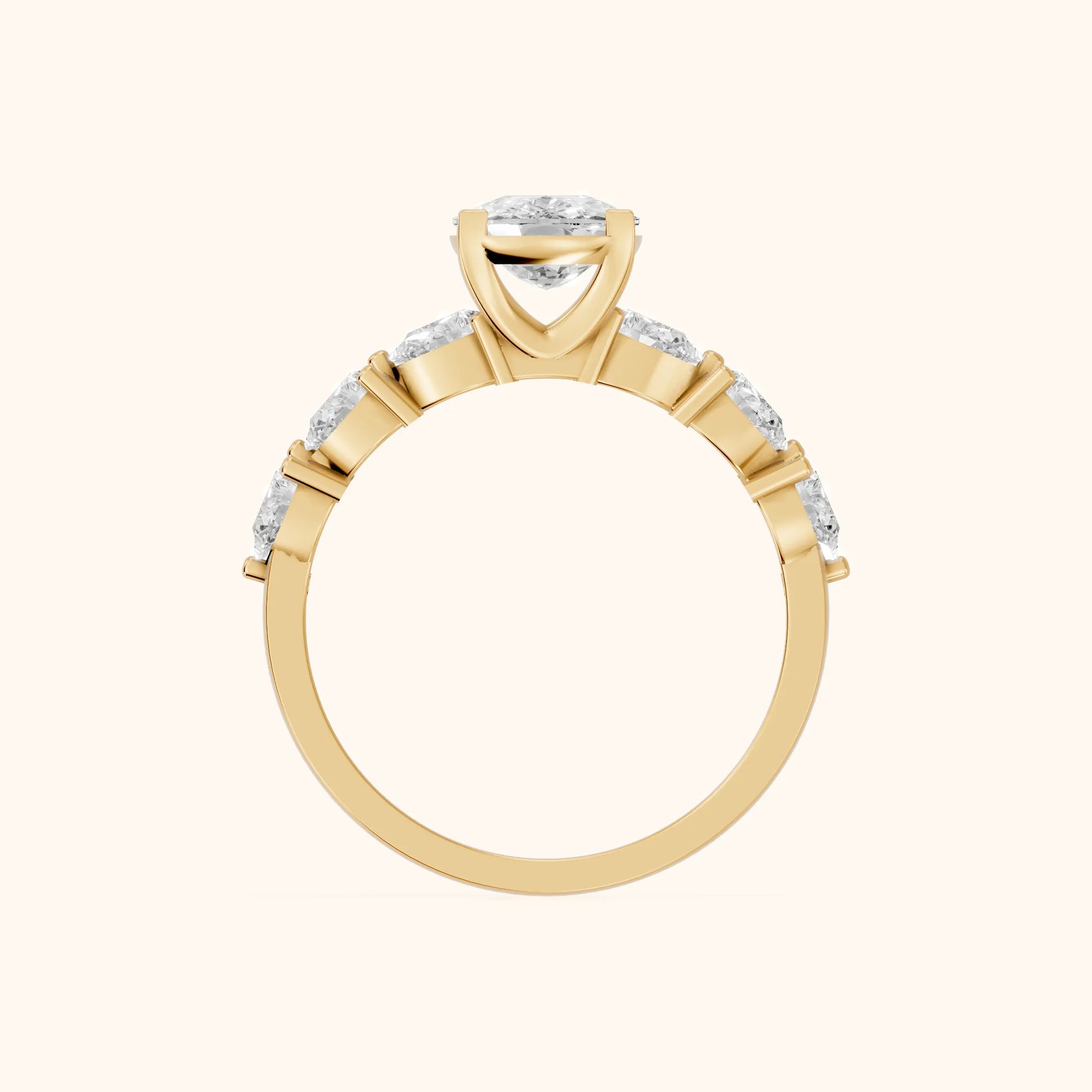 Iris Cushion Diamond Bridal Set in Yellow Gold - FingerView