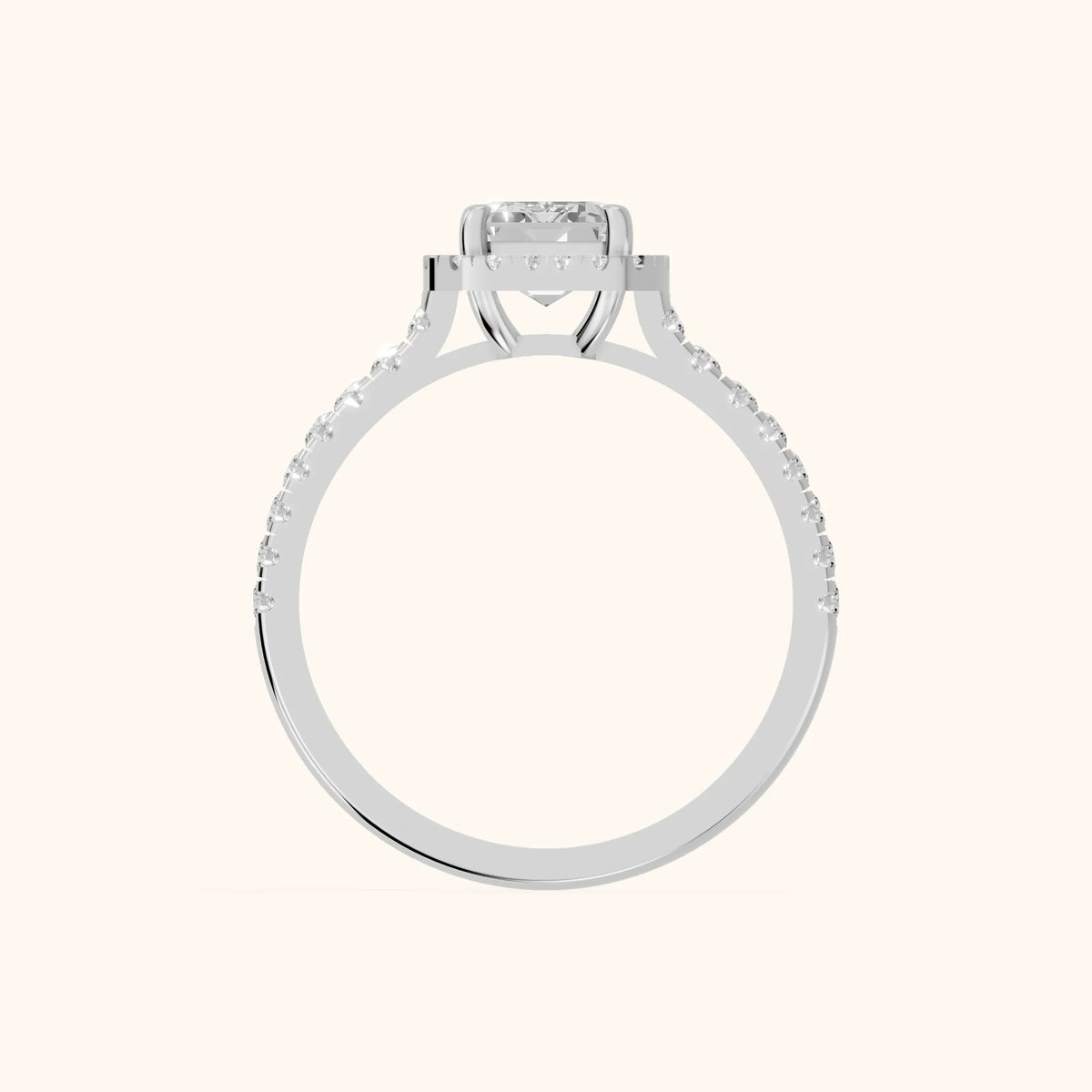 Mabel Halo French Pavé Emerald Diamond Engagement Ring in Silver - FingerView.webp