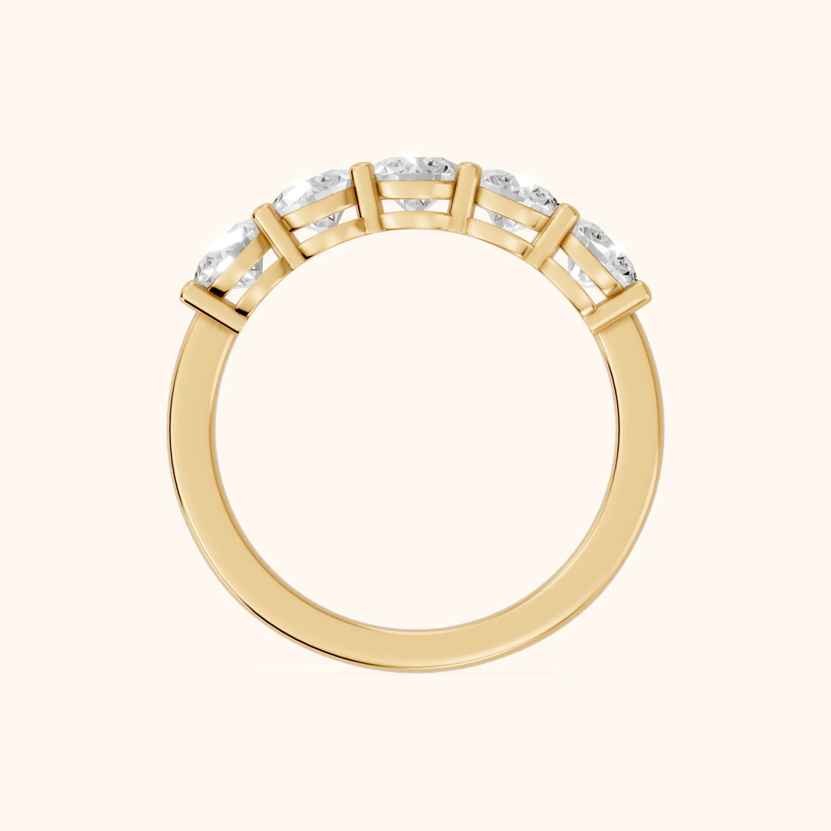 Theia Shared Prong Round Diamond Wedding Band in Yellow Gold - FingerView